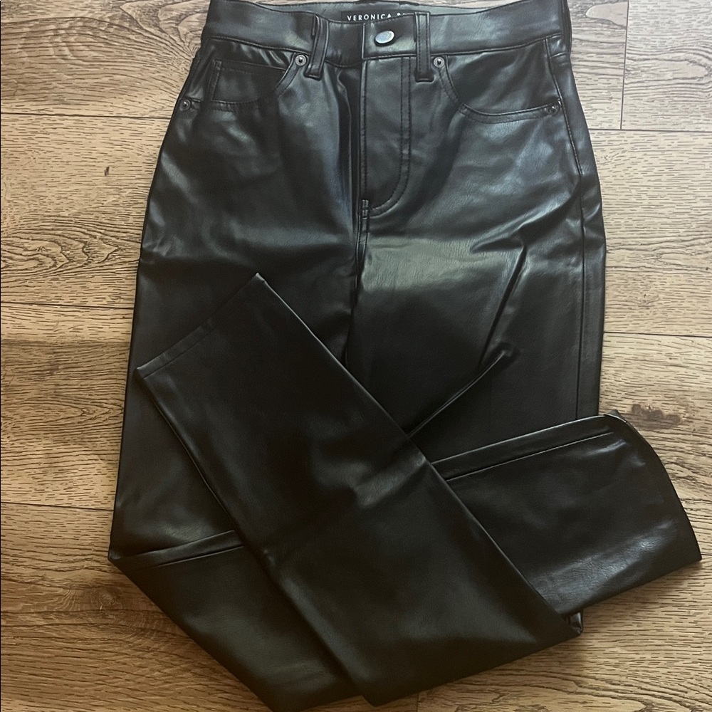 Veronica Beard Shiny Black Leather Pants straight leg